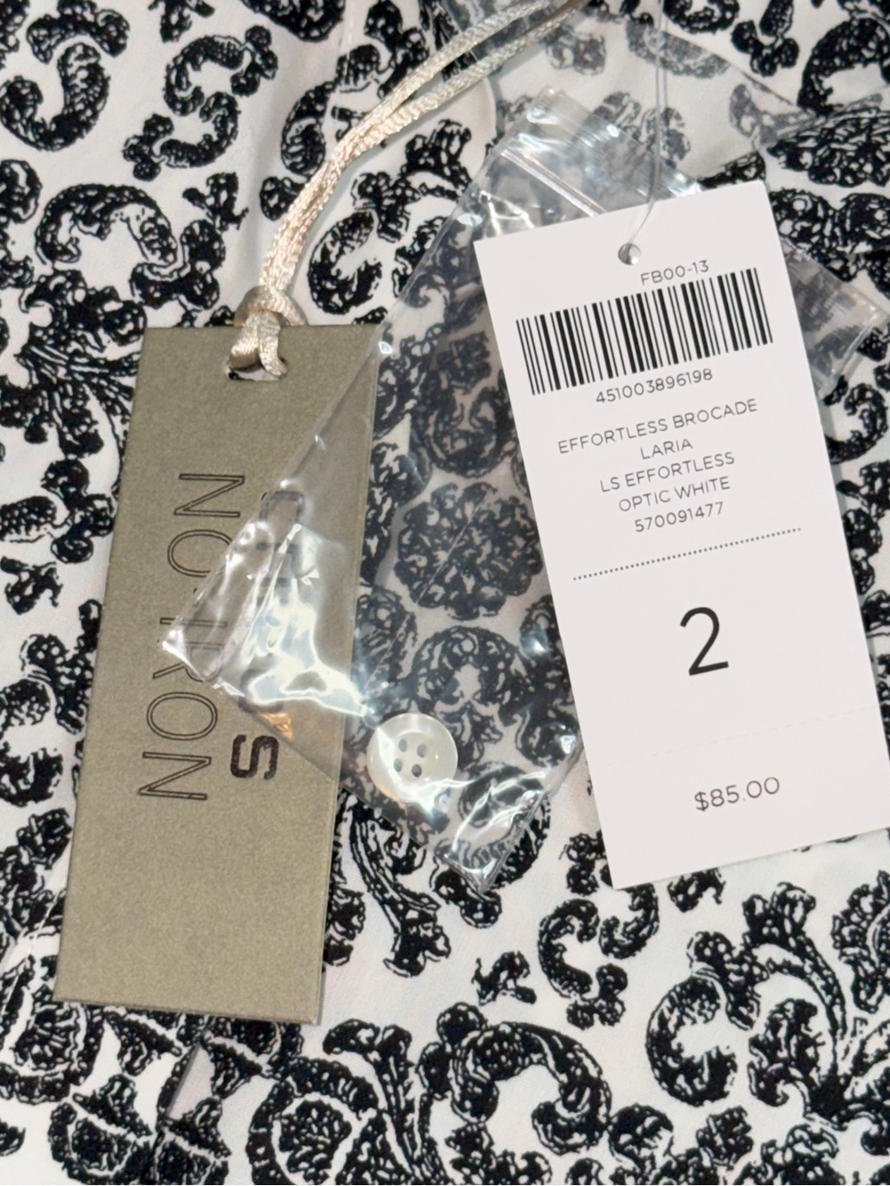 Chico's NO IRON Shirt Top Black White Button Up Long Sleeve Sz 2 L 12 NWT $85 - Picture 4 of 12